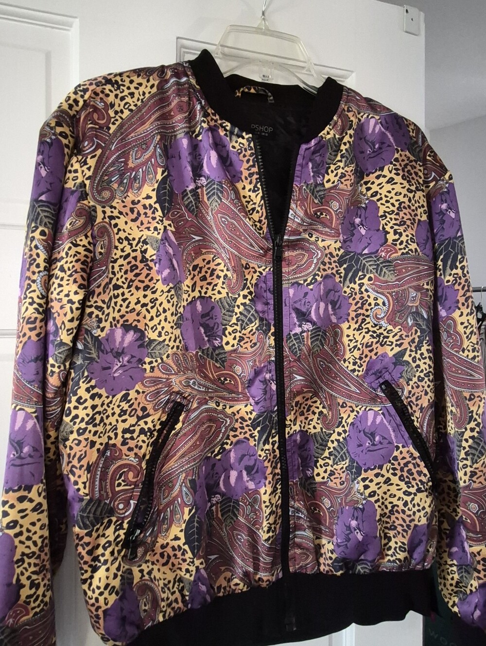 Topshop Purple Floral Paisley Bomber with Leopard Print